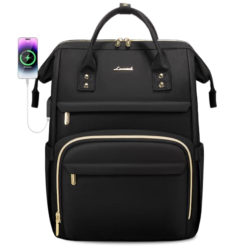 LOVEVOOK Laptop Backpack,15.6 Inch Professional Womens Purse Computer Bag Nurse Teacher Backpack,Waterproof College Work Bags Carry on Travel Back Pack with USB Port,Black - color: Black, size: 15.6-Inch