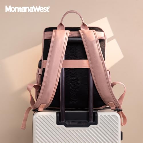 Montana West Laptop Backpack 15.6 Inch Work Backpack Purse for Women Travel Casual Daypack Bookbags with USB Port - color: 15.6-in Dark Pink