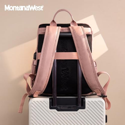 Montana West Laptop Backpack 15.6 Inch Work Backpack Purse for Women Travel Casual Daypack Bookbags with USB Port - color: 15.6-in Dark Pink