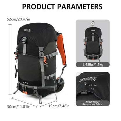 35L Hiking Backpack for Women men,Waterproof Camping Outdoor Backpacking Backpack for Travel lightweight Hiking Trekking Daypack - color: Black