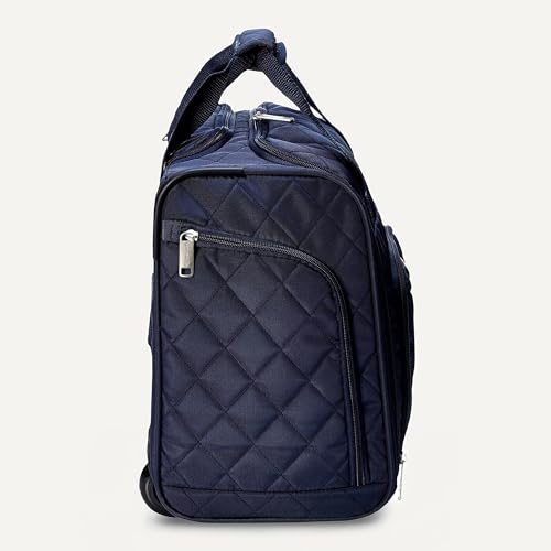 Amazon Basics Underseat Carry-On Luggage with Wheels, 14" Rolling Travel Bag, Fits Under the Seat with Multiple Pockets and Compartments, Navy Quilted - color: Navy Quilted