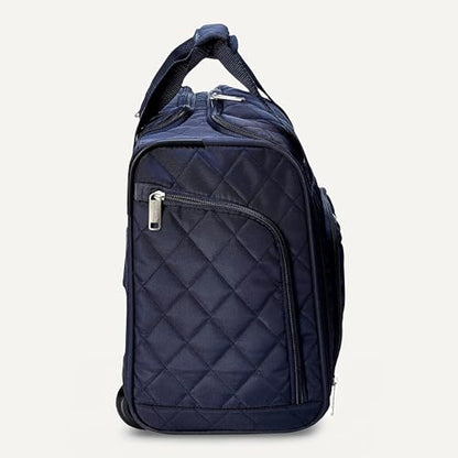 Amazon Basics Underseat Carry-On Luggage with Wheels, 14" Rolling Travel Bag, Fits Under the Seat with Multiple Pockets and Compartments, Navy Quilted - color: Navy Quilted