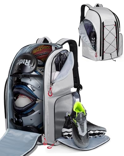 Smasrob Football Equipment Bag, Football Backpack, Football Gear Bag | Separate Shoe Compartment, Insulated Pocket and Fence Hooks, for Adult and Youth - color: Grey