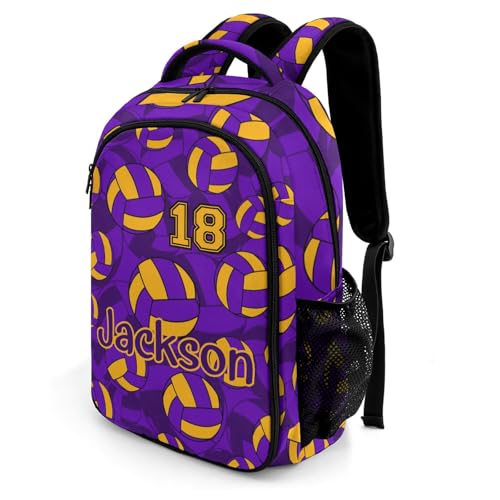 Purple Gold Volleyball Pattern Shoulders Backpack Laptop Bag Bookbags Personalized Casual Daypack for Sports Birthday Holiday Party Gift - color: Purple Gold Volleyball Pattern