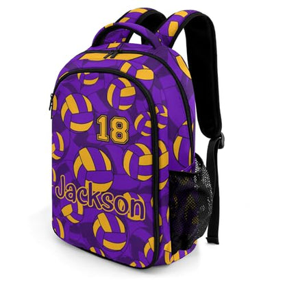Purple Gold Volleyball Pattern Shoulders Backpack Laptop Bag Bookbags Personalized Casual Daypack for Sports Birthday Holiday Party Gift - color: Purple Gold Volleyball Pattern