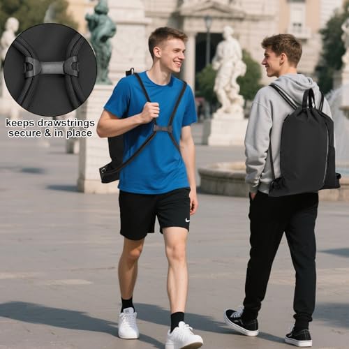 HOLYLUCK Drawstring Backpack Gym Bag For Men Women, String Beach Swim Sports Backpack - color: Black-1, style: Standard Drawstring