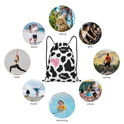 Gianlaima Black And White Cow Print Love Heart Cute Pink Drawstring Bags Backpack Sport Ball Bag Sport Gym Sack Drawstring Bag String Bag Yoga Dance Travel Bag For Men Women - color: Black4