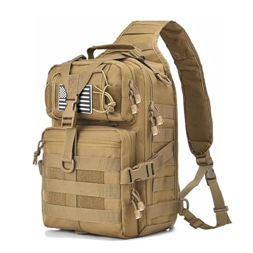 HAOMUK Tactical Sling Bag Pack Military Rover Shoulder Sling Backpack EDC Molle Assault Range Bag - color: Khaki