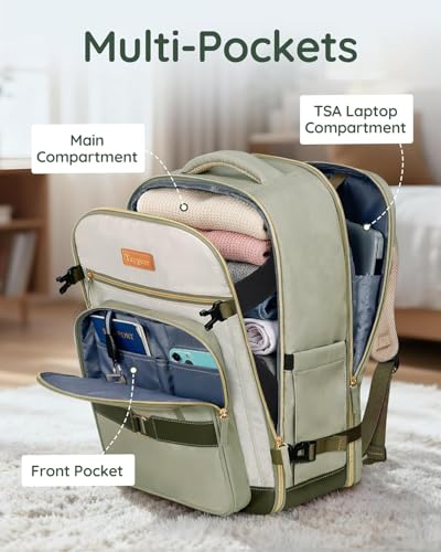 Taygeer Underseat Personal Item Backpack for Airlines, Dirt-resistant TSA Approved Frontier Airlines Personal Item Bag with 2 Packing Cubes, 35L Travel Carry on Backpack for Airplanes women, Green - color: Green