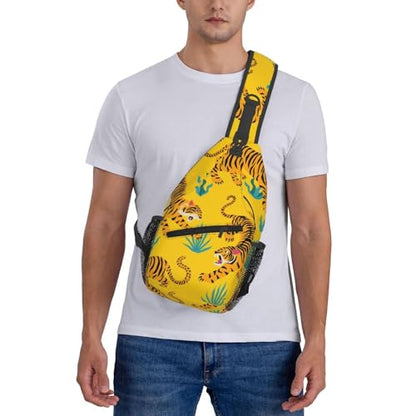 Yellow Angry Tiger Outdoor Crossbody Shoulder Bag For Unisex Young Adult Hiking Bicycling - color: 20
