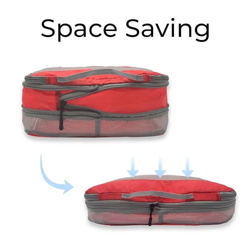 Lewis N. Clark ElectroLight Expandable Compression-Packing Cube + Travel Organizer for Luggage, Suitcase or Carry On with Smart Design Grab Handle & Breathable Mesh, 2-Pack (1 Med, 1 Large), Red - color: Red