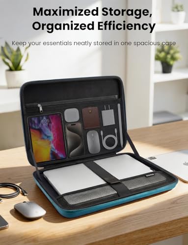 DOMISO Laptop Hard Case 14-14.4 inch Waterproof Shockproof Hard Shell Laptop Sleeve with Handle & Storage Pocket, Compatible with MacBook, HP, Dell, Teal - color: Teal, size: 14 inch