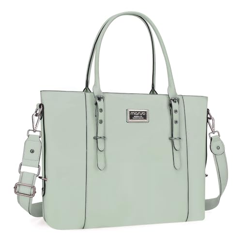 MOSISO Laptop Bag for Women, 15.6 inch Waterproof Vintage PU Leather Briefcase Shoulder Computer Laptop Tote Bag for Office Work, Sage Green - color: Sage Green, size: 16 inch