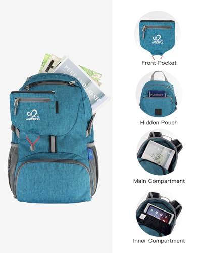 WATERFLY Small Lightweight Packable Backpack: 20l Ultra Light Foldable Travel Hiking Camping Daypack Day Pack for Man Woman - color: A-teal Blue