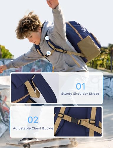 VASCHY School Backpacks, Lightweight Bookbag Schoolbag for Boys Casual Basic Simple Daypack for Men Navy Khaki - color: Navy Khaki