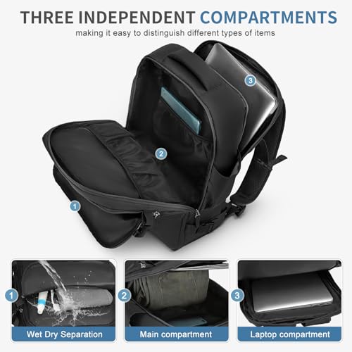 Travel Backpack for Men Women, 35L Laptop Backpack W/Shoe Compartment, Water Resistant Flight Approved Fits 15.6-inch Laptop, Black - color: Black