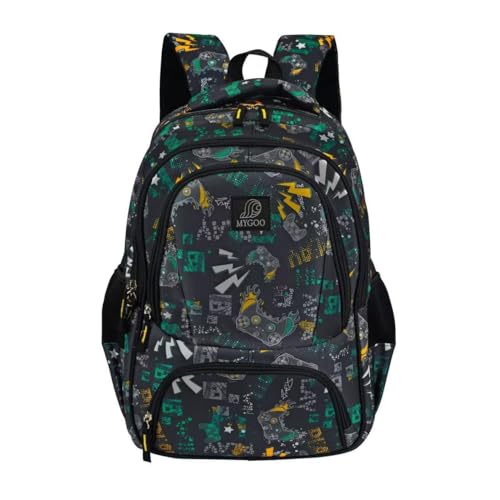 MYGOO Boys School Backpack Campus Gamer Teal Bookbag for Elementary Middle School Ages 5-12, 17 inch Large Capacity 24L Kids Student Travel Bags - color: Campus Gamer Teal