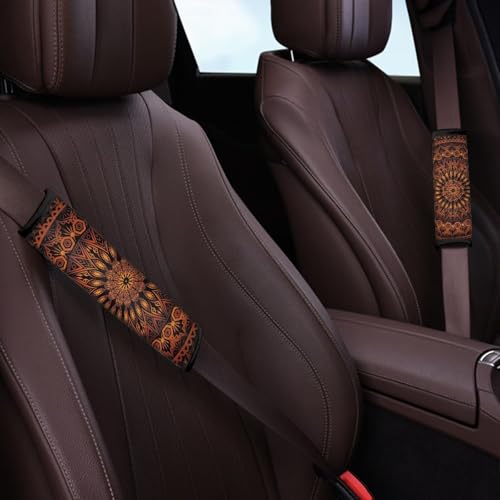 Orange Mandala Car Seat Belt Cover Seatbelt Pads,All Season Universal Trendy Shoulder Strap Pads Padding for Vehicle/Backpack,Set of 2 - color: Orange Mandala