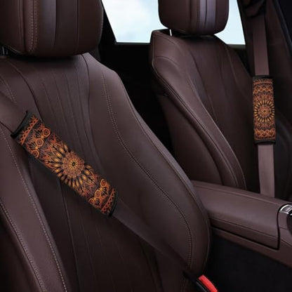 Orange Mandala Car Seat Belt Cover Seatbelt Pads,All Season Universal Trendy Shoulder Strap Pads Padding for Vehicle/Backpack,Set of 2 - color: Orange Mandala