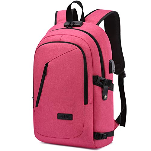 WENIG Business Laptop Backpack Anti-Theft Backpack with USB Charging Port and Lock Computer Backpacks for Women Men Fit 15.6 Inch Laptops, Casual Hiking Travel Daypack - color: Pink, size: 15.6