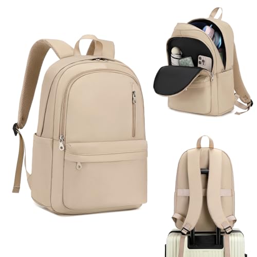 BAGOK Lightweight Nylon Backpack for Women & Men – Foldable, Large Capacity, Ideal for School, Travel & Work - color: Beige