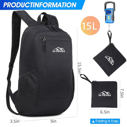 Lightweight Hiking Backpack Small,Waterproof Hiking Daypack,Foldable Backpack for Travel,Ultralight Daypack(Nylon, Black) - color: Nylon Black