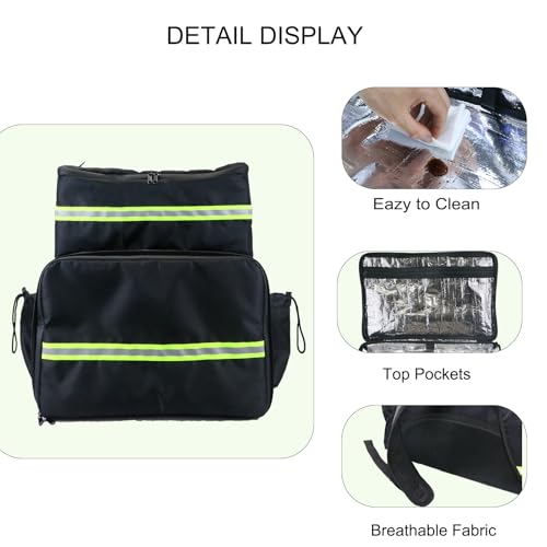 Extral Large Food Delivery Backpack,17"x17"x16" Insulated Pizza Delivery Backpack fits 14'' 16'' Pizzas, Motorcycle Food Delivery Bag for Bike with 4 Pockets for Uber Eats, Doordash