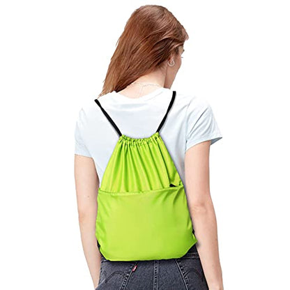 Drawstring Backpack Sports Water Resistant String Bag Sport Gym Sackpack for Women Men Large with Zipper, Apple Green - color: Apple Green