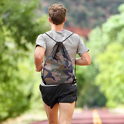KUUQA 12 Pack Camouflage Drawstring Backpack Bulk String Backpack Cinch Kids Sport Bags Storage Bags for Gym Traveling (Camouflage) - color: Camouflage