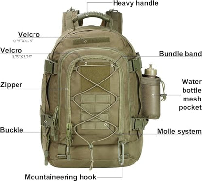 Expandable 40-64L Military Tactical Backpack 3 Day Bag Hiking Gym Sport Camping - color: Green