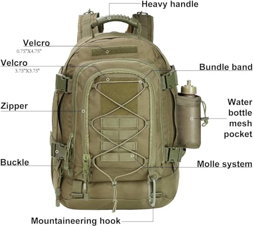 Expandable 40-64L Military Tactical Backpack 3 Day Bag Hiking Gym Sport Camping - color: Green
