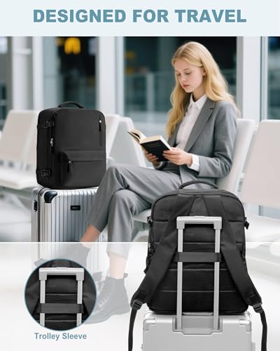 VECAVE 18x14x8 TSA-Approved Personal Item Backpack – Under Seat Carry-On Travel Bag for Women, Fits 15.6" Laptop, with Water Bottle & Shoe Pouch, Airline Travel Backpack Flight approved Black - color: H1-black, size: Large