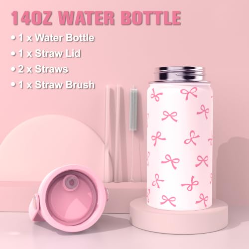 Bevalsa Backpack for Girls, Bow School Bookbag Teen Girls Backpack Set with 14oz Insulated Water Bottle Stainless Steel, Lunch Bag & Pencial Case for Kids Elementary Middle Student (Pink Bow) - color: Pink Bow
