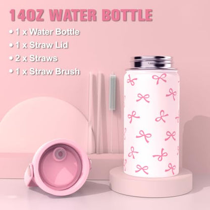 Bevalsa Backpack for Girls, Bow School Bookbag Teen Girls Backpack Set with 14oz Insulated Water Bottle Stainless Steel, Lunch Bag & Pencial Case for Kids Elementary Middle Student (Pink Bow) - color: Pink Bow