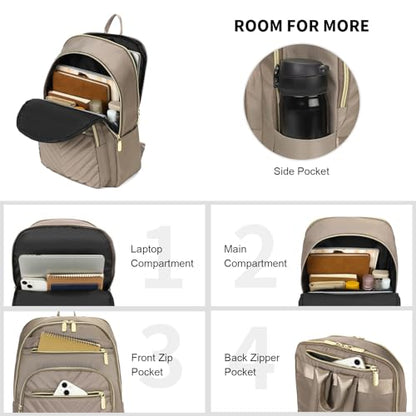 GAEKEAO Laptop Backpack Purse for Women 15.6 Inch Travel Computer Bags Fashion Casual Daypacks for Work College Business Khaki - color: Brown