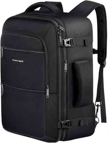 Vancropak 35L Carry on Bags for Airplanes, Luggage Backpack for Travel, Flight Approved Travel Bag for Men & Women, Water Resistant Suitcase Backpack Weekender Business Daypack Overnight Bag, Black - color: A-black, size: Large