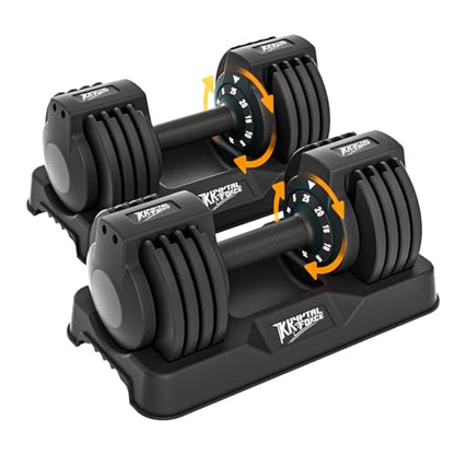 Adjustable Dumbbell Set of 2, 110lbs/50lbs Free Weights Dumbbell Set, 5-in-1/10-in-1 Quick-Lock Hand Weights, 25lbs/55lbs Pair with Anti-Slip Texture Handle, Weight Set For Home Gym Suit both Men and Women - color: Black 25LB Set of 2（Round）5 in 1