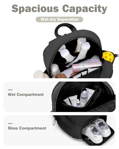 Pickleball Bag, Pickleball Backpack with Shoe Compartment and Paddle Slots, Large Sports Gym Backpack with Wet Pocket - color: Black