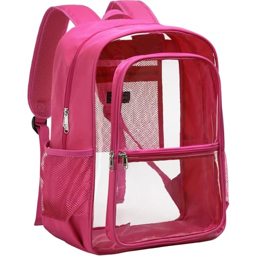 Vorspack Clear Backpack Heavy Duty - Transparent Bookbag for School Fabric & PVC See Through Backpacks for Girls Boys Large Capacity Clear Bag for College Work Travel Security - Pink - color: Pink, size: Large