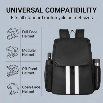 Motorcycle Backpack with Side Pockets,Waterproof Helmet Backpack,Reflective Large Capacity for Men & Women Commuting - color: Aterrimus