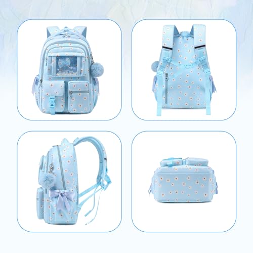 PIG PIG GIRL Kids Backpack for Girls - School Bags for Middle School Students - Book Bag for Elementary Primary - Kawaii Ita Backpack - Blue Daisy - color: Blue Daisy