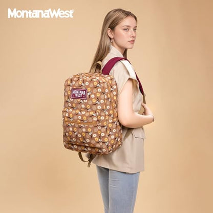 Montana West Backpack for Women Men 2 PCS Lightweight College Bookbags Casual Daypack Backpacks for Commute & Travel - color: Western Brown