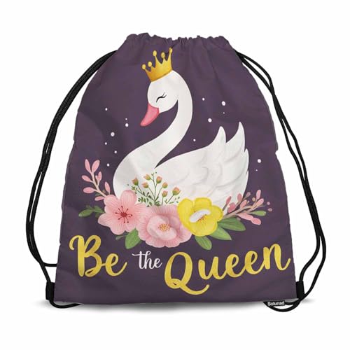 Be The Queen Drawstring Bags Beautiful White Romantic Dreaming Swan Princess Draw String Back Bag Men Women - color: Be the Queen