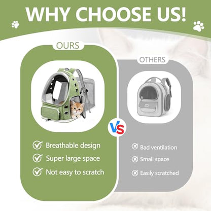 Expandable Cat Backpack Carrier, Breathable Cat Bubble Backpack for Kitty & Small Dog up to 18lbs, Large Space Cat Carrier Backpack, Foldable Airline Approved Carrier for Travel (Green) - color: Expandable Green