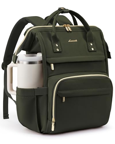 LOVEVOOK Laptop Backpack for Women with Giant Tumbler Holder Pocket,15.6 inch Waterproof Travel Backpack Purse Computer Laptop Bag,Professional Work College Nurse Teacher Backpack Daypack,Olive Green - color: Olive Green, size: 15.6-Cup