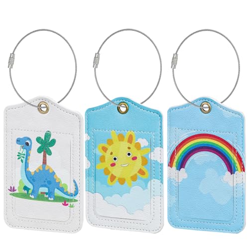 Fishent Luggage Tag, 3 Pack Travel Cruise Luggage Tags for Suitcases, Cute Suitcase Tags Identifiers Bag Tags with Privacy Flap, Baggage Name Tag for Women Men Luggage Backpack Handbag School Bag - color: D_cute Cartoon