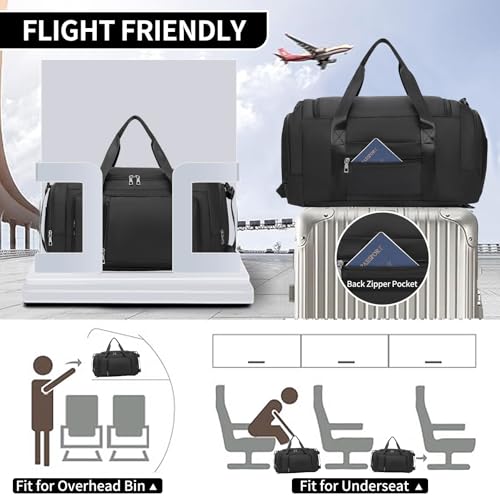 Gym Bags for Women Sports Backpack with Shoe Compartment & Wet Pocket Duffel Bag Carry On Weekender Bag Fitness Travel - color: Black
