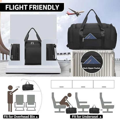 Gym Bags for Women Sports Backpack with Shoe Compartment & Wet Pocket Duffel Bag Carry On Weekender Bag Fitness Travel - color: Black