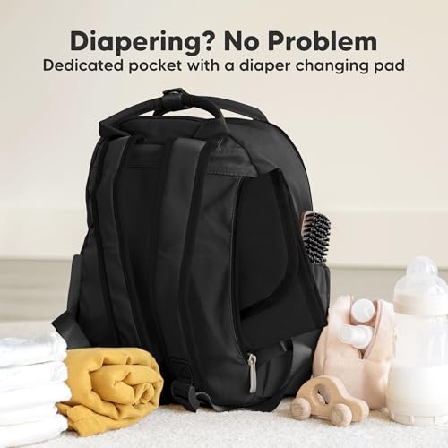 KeaBabies Diaper Bag Backpack - Small Multifunctional Travel Diaper Back Packs, Maternity Baby Changing Bags, 12L Capacity, PU Leather, Waterproof, Unisex, Nappy Changing Pad (Trendy Black, Small) - color: Trendy Black, style: Small / 13" H