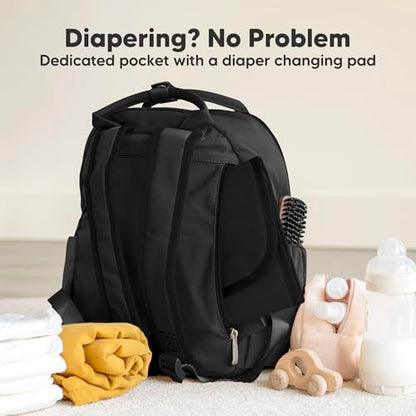 KeaBabies Diaper Bag Backpack - Small Multifunctional Travel Diaper Back Packs, Maternity Baby Changing Bags, 12L Capacity, PU Leather, Waterproof, Unisex, Nappy Changing Pad (Trendy Black, Small) - color: Trendy Black, style: Small / 13" H